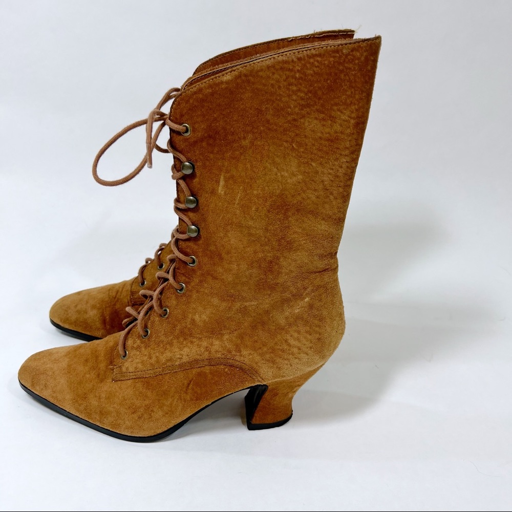 Vintage Tan Suede Lace Up Boots